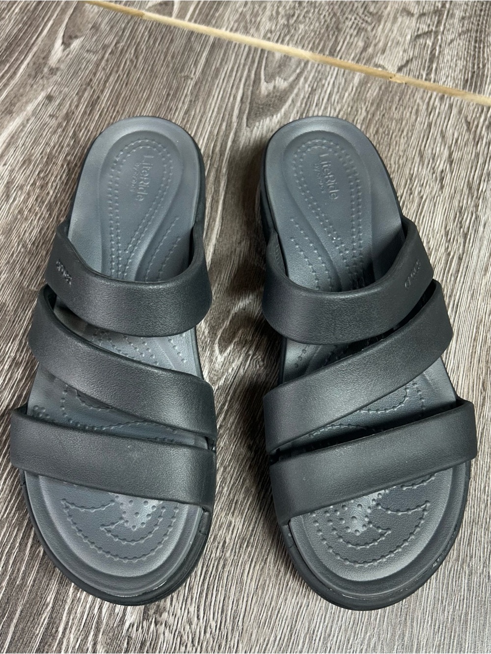 CROCS Boca Strappy wedge Slide Sandals in Black Sz 10